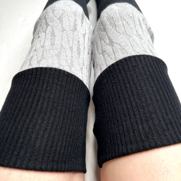 Patchwork Leg Warmers Gray Black Warm Thigh Highs Slouch Socks Fleece Knee Socks - Picture 4 of 11